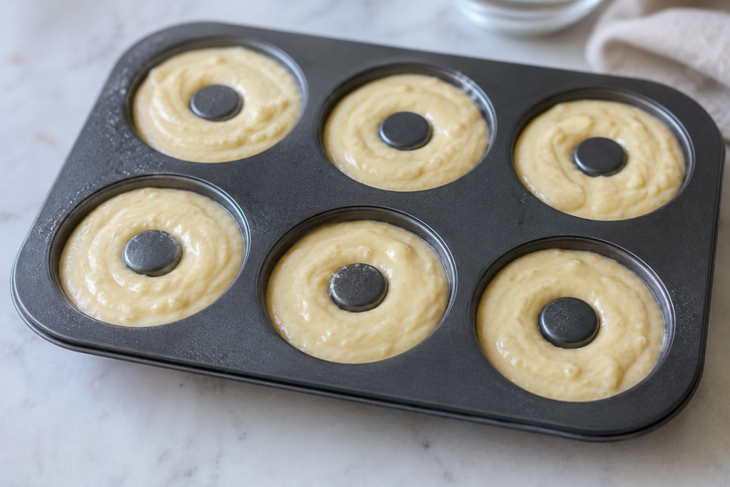 Gluten free donut batter in donut pan