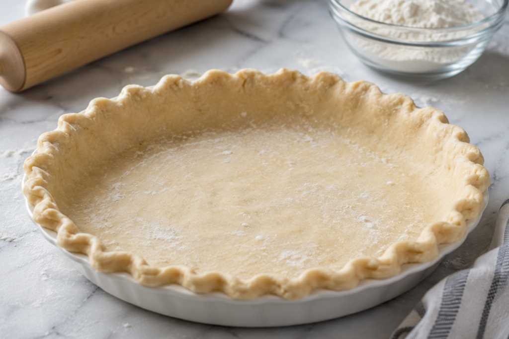 Gluten free pie crust fitted into a pie dish and ready for filling.