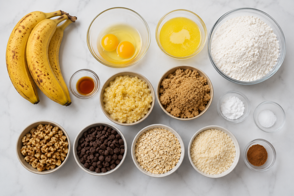 Ingredients for homemade gluten free banana bread recipe