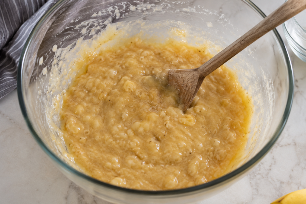 Mixing batter for gluten free banana bread