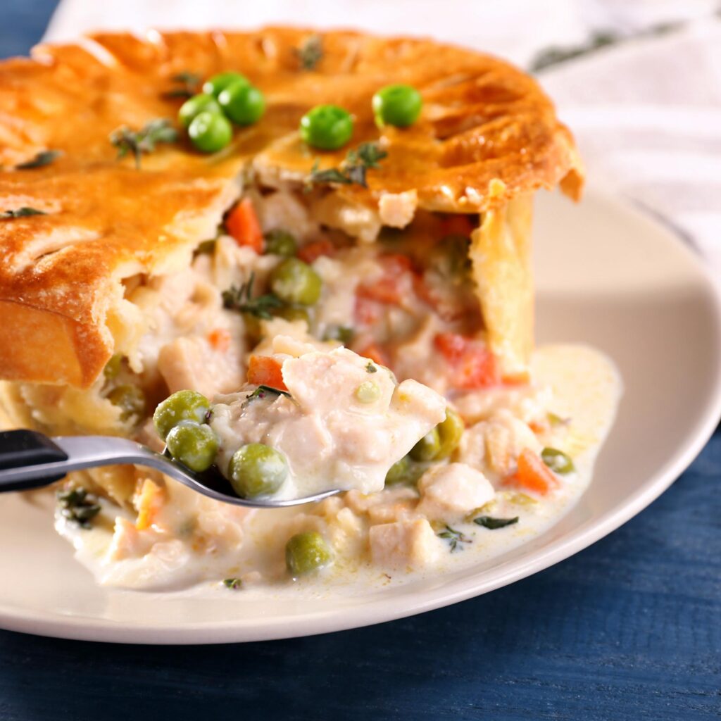 Golden-crusted gluten free chicken pot pie packed with tender chicken and savory vegetables.