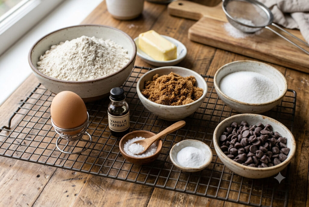 Ingredients for gluten free chocolate chip cookies
